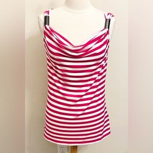 Kenneth Cole New York Pink White Striped SZ S Preppy Chic Soft Office Tank Top